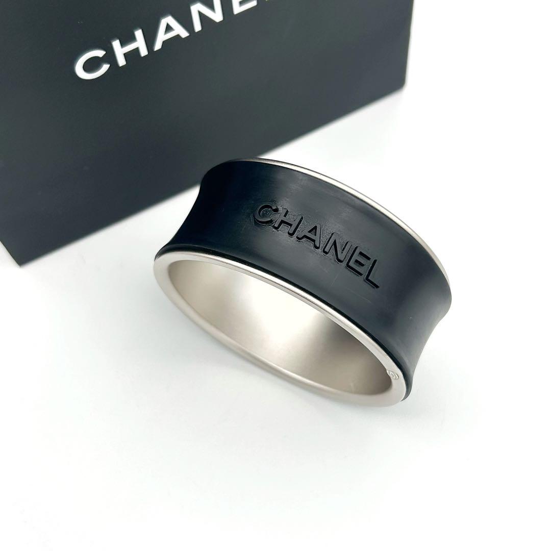 【一点物・美品】CHANEL ラバー メタル バングル ブラック 99P