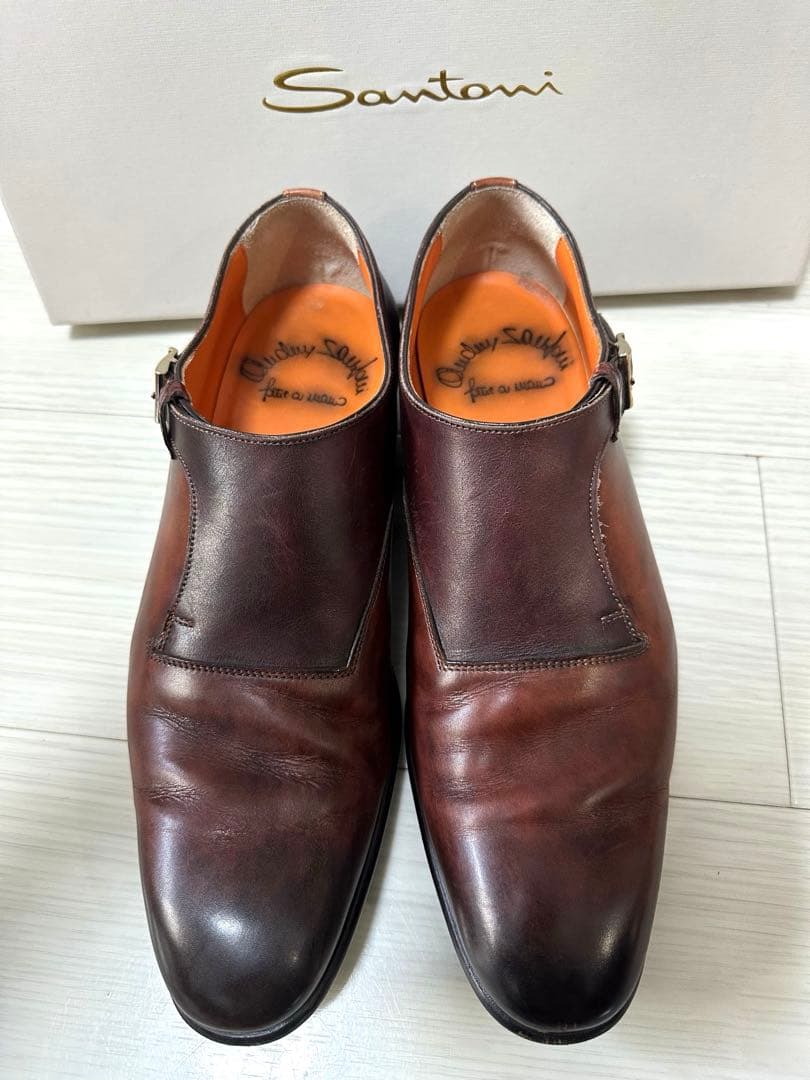 【美品】Santoni 7 ブラウン モンクストラップシューズ　サントーニ