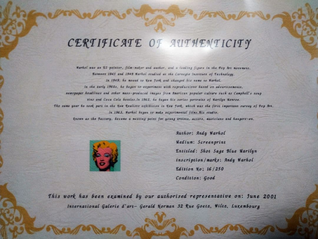 ゆ*9様 アンディーウォーホル　シルクスクリーン版画　額装済　Andy Warh