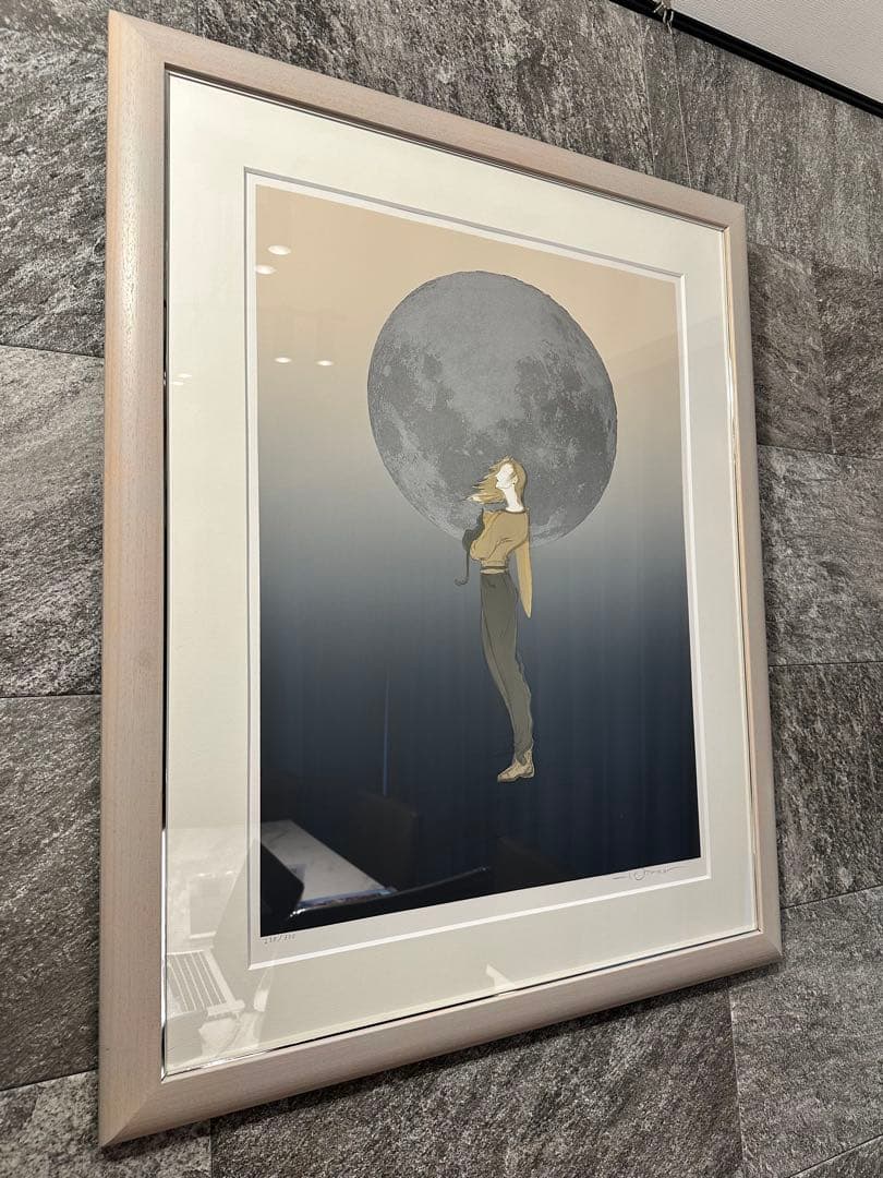 天野喜孝　【月の猫】　版画　リトグラフ　額装　直筆サイン　アールビバン社保証書付