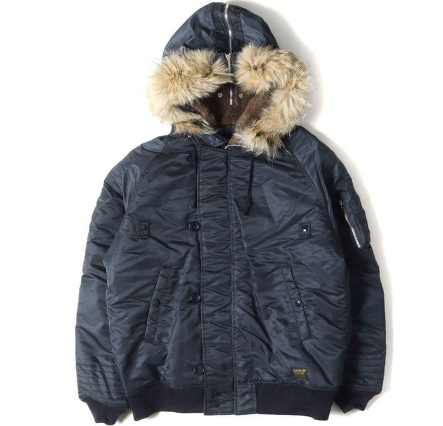 NEIGHBORHOODネイビー ファー付きミリタリージャケットN-2D