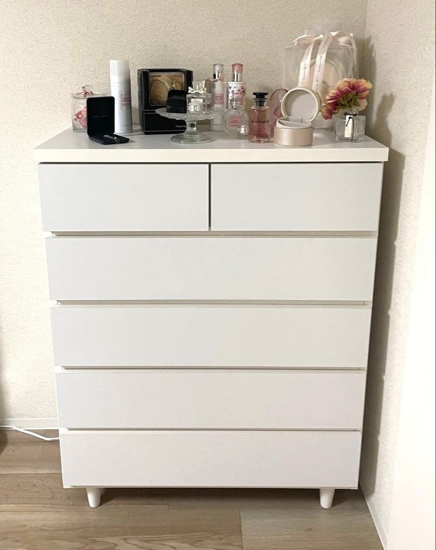 ホワイト　5段　チェスト　木製　シンプル家具　たんす　インテリア