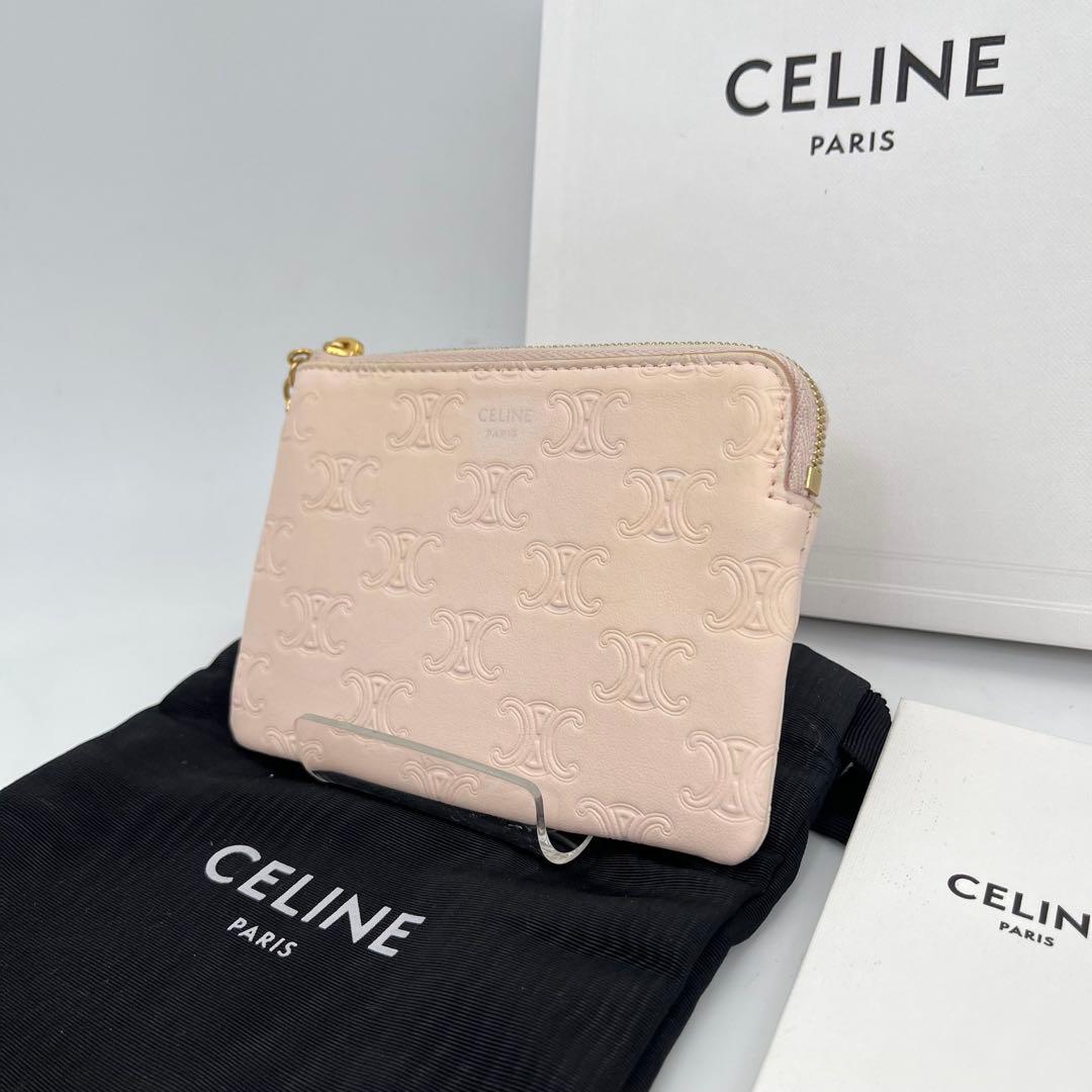 CELINE ケース キーリング トリオンフ ロゴ入り レザー 付属品付き