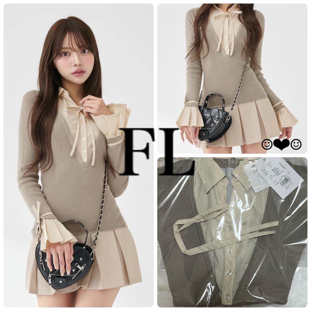 Darich♡シャツドッキングプリーツミニワンピース♡グレー♡FL