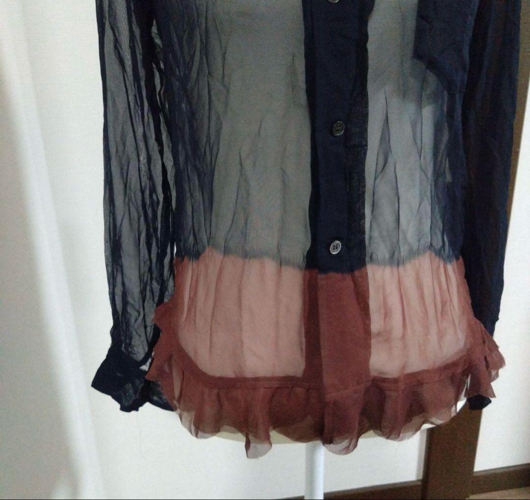 コム・デ・ギャルソン　シースルーシャツ　濃紺×茶