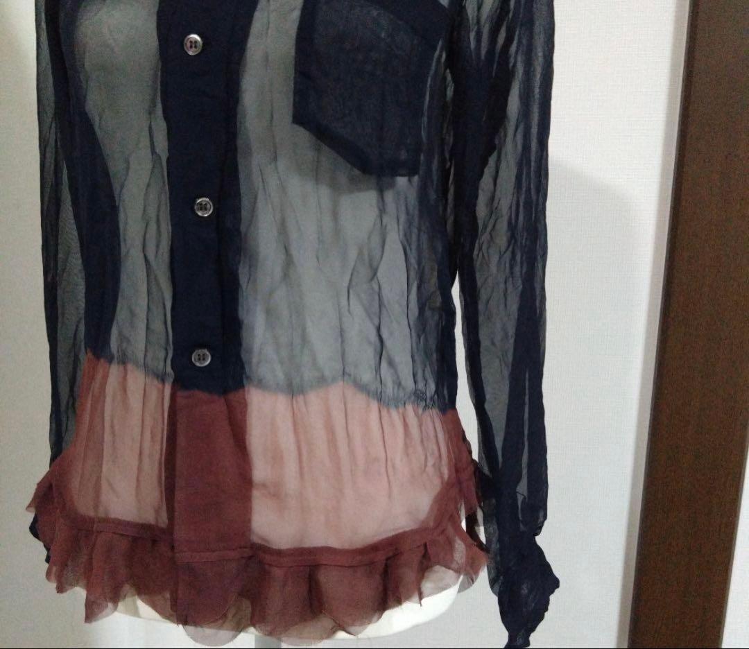 コム・デ・ギャルソン　シースルーシャツ　濃紺×茶