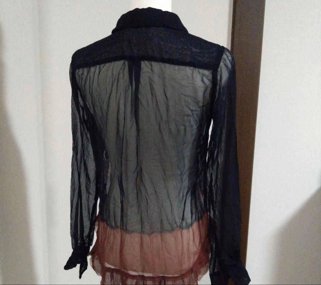 コム・デ・ギャルソン　シースルーシャツ　濃紺×茶