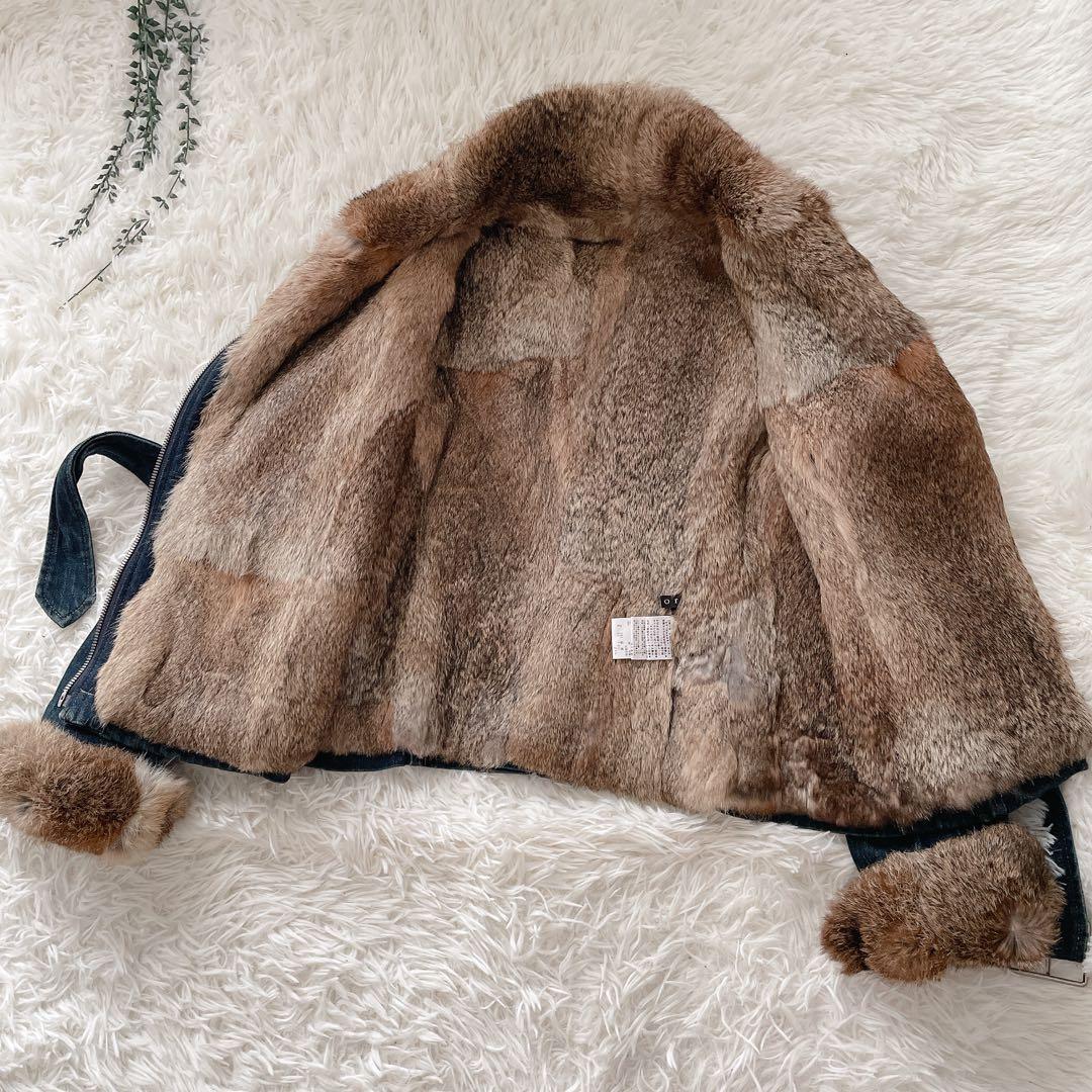 Theory セオリー ラビットファー 長袖 デニム ライダースジャケット M