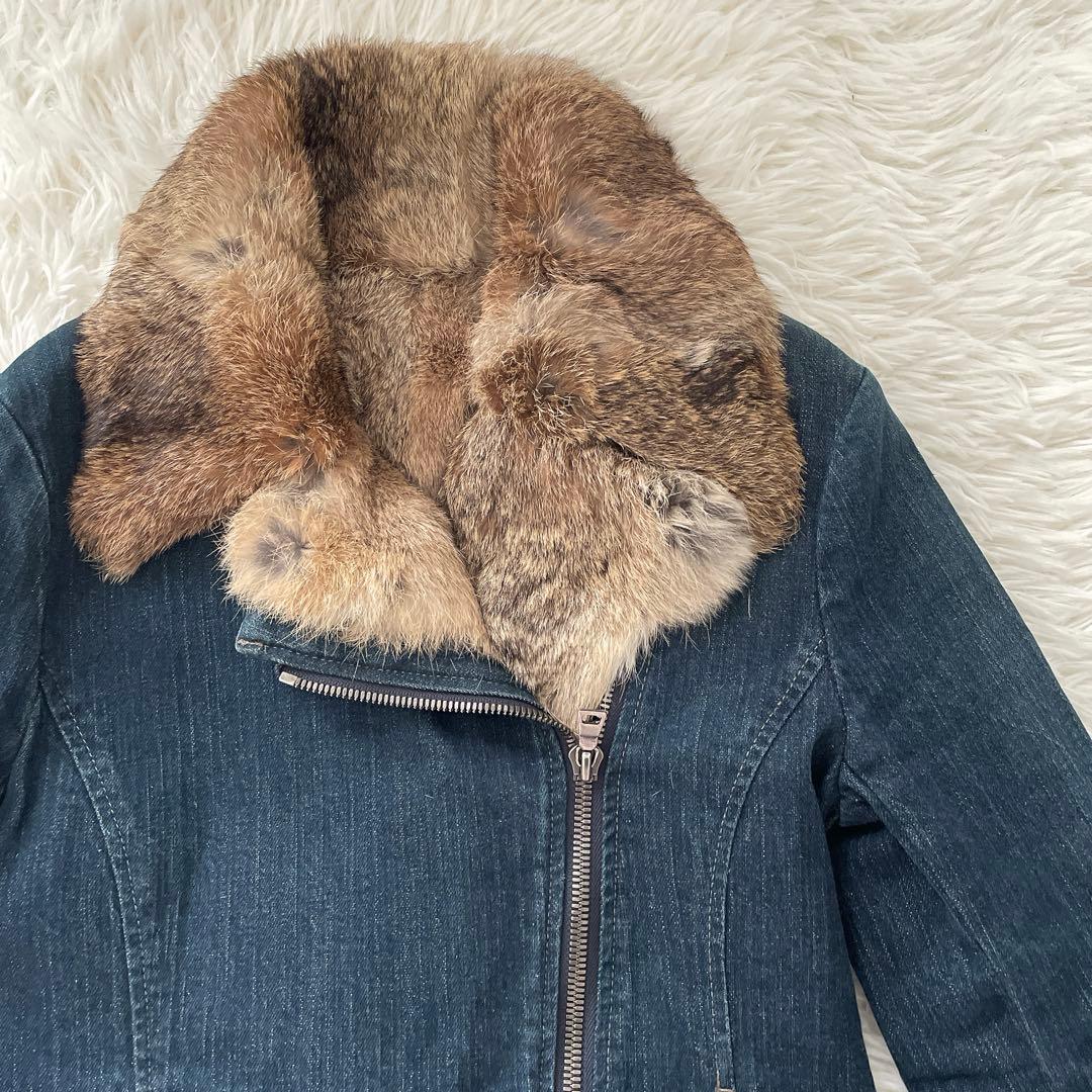 Theory セオリー ラビットファー 長袖 デニム ライダースジャケット M
