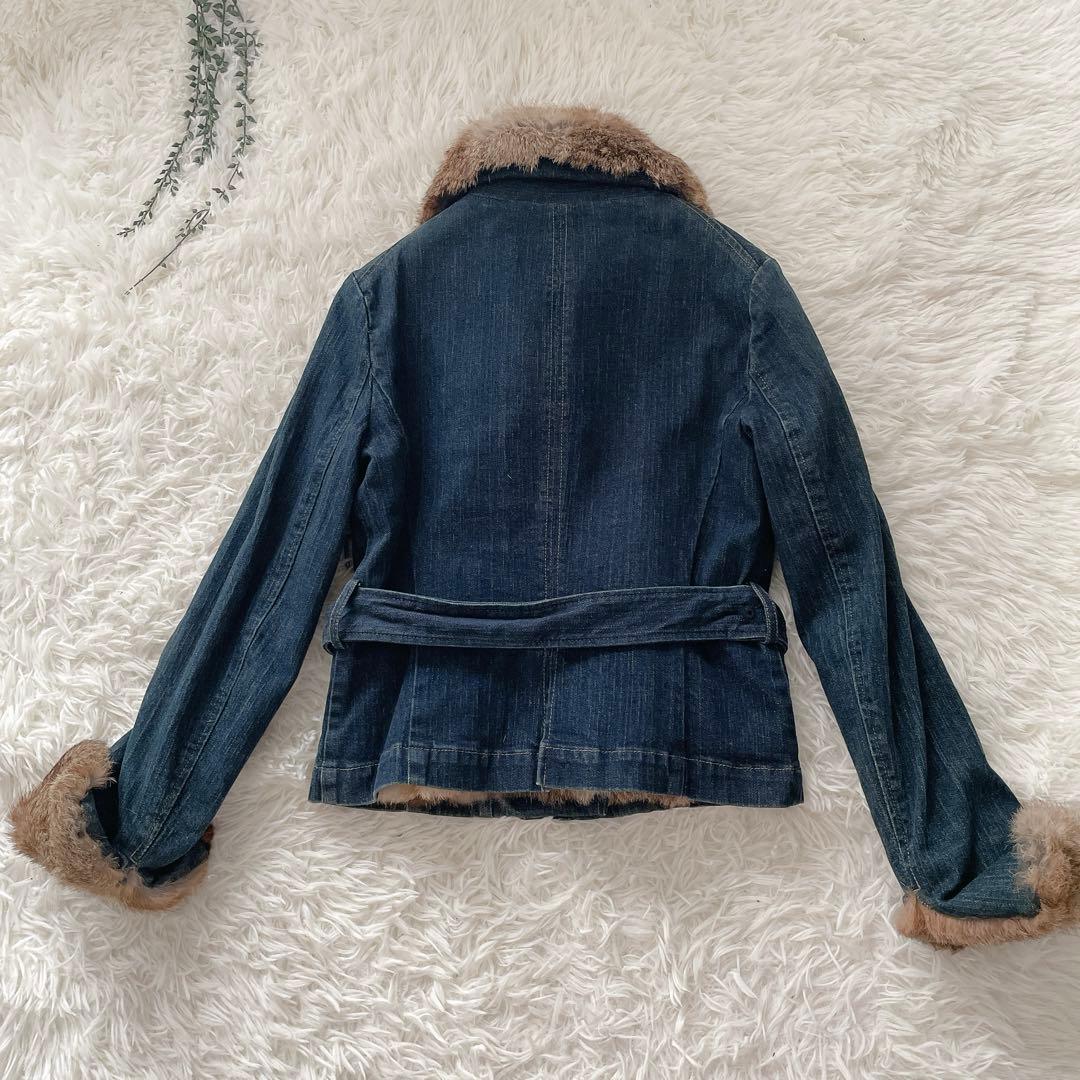 Theory セオリー ラビットファー 長袖 デニム ライダースジャケット M