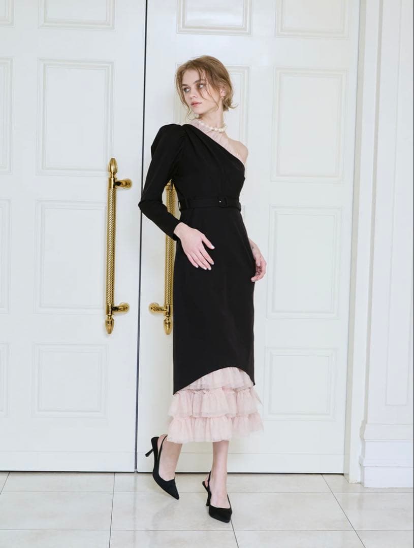 EIMY ISTOIREフリルチュールワンショルダードレス