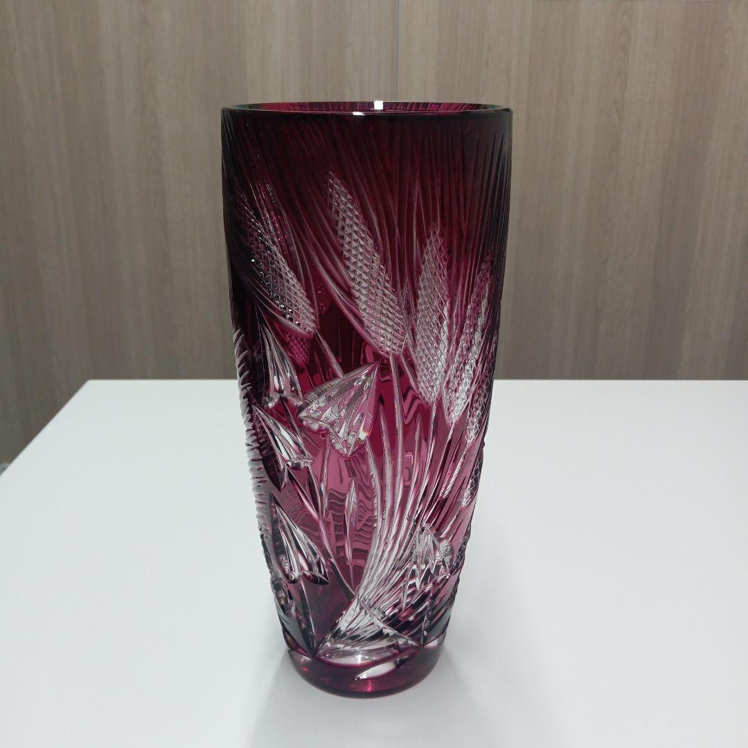 江戸切子　クリスタル 紫色 花瓶