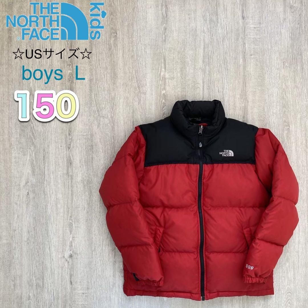 ノースフェイス US規格 600FIL ダウンジャケット レッド×ブラック150