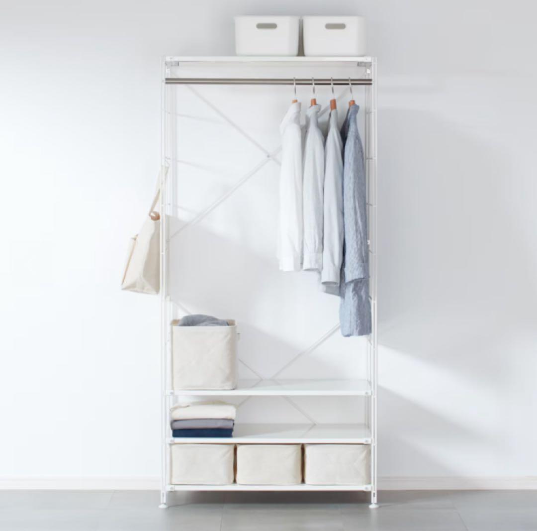 【無印良品】スチールユニットシェルフ　ワードローブセット　ライトグレー