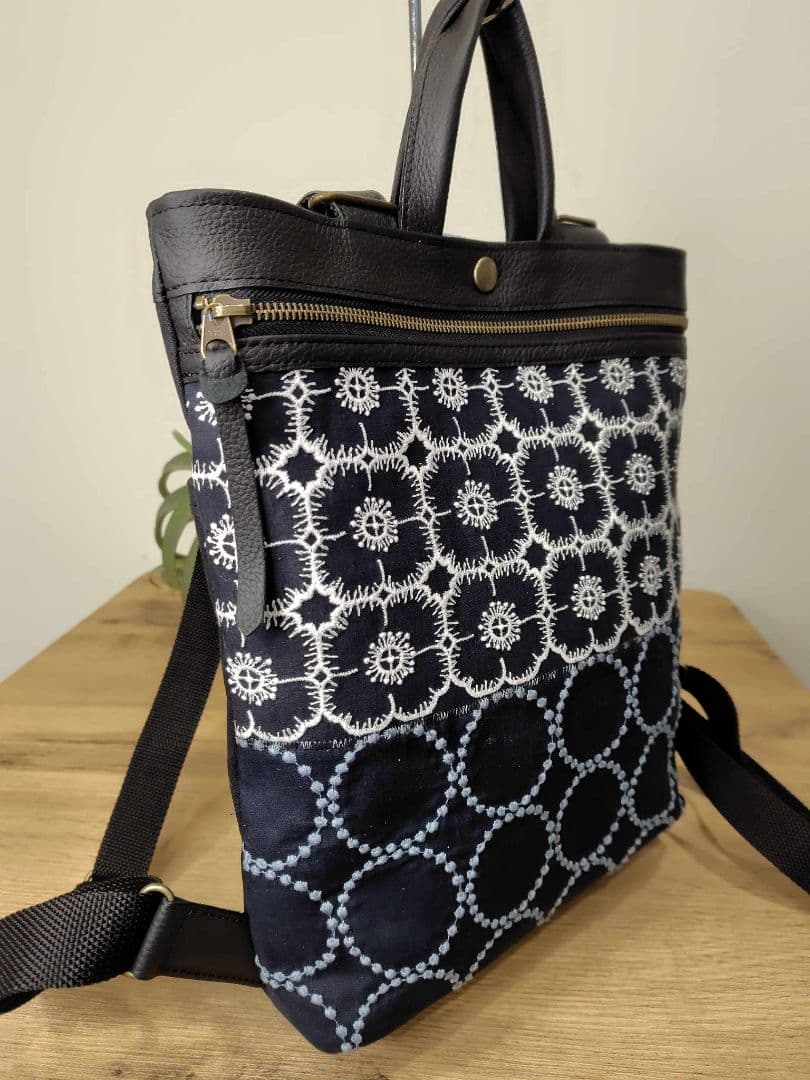 【1点物】ミナペルホネン/タンバリン×アネモネネイビー/A４サイズトートリュック