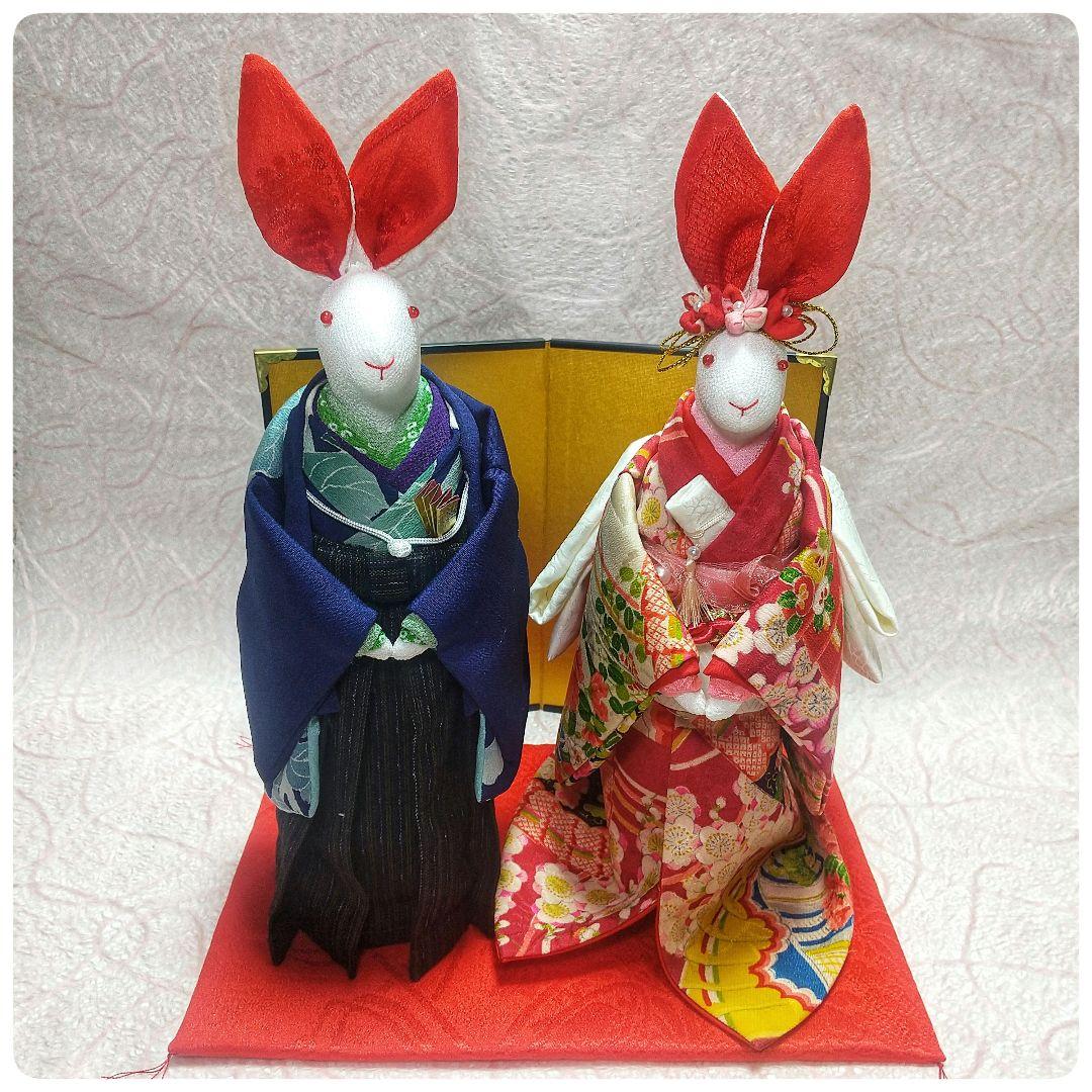 ちりめん細工 古布 うさぎの新郎新婦