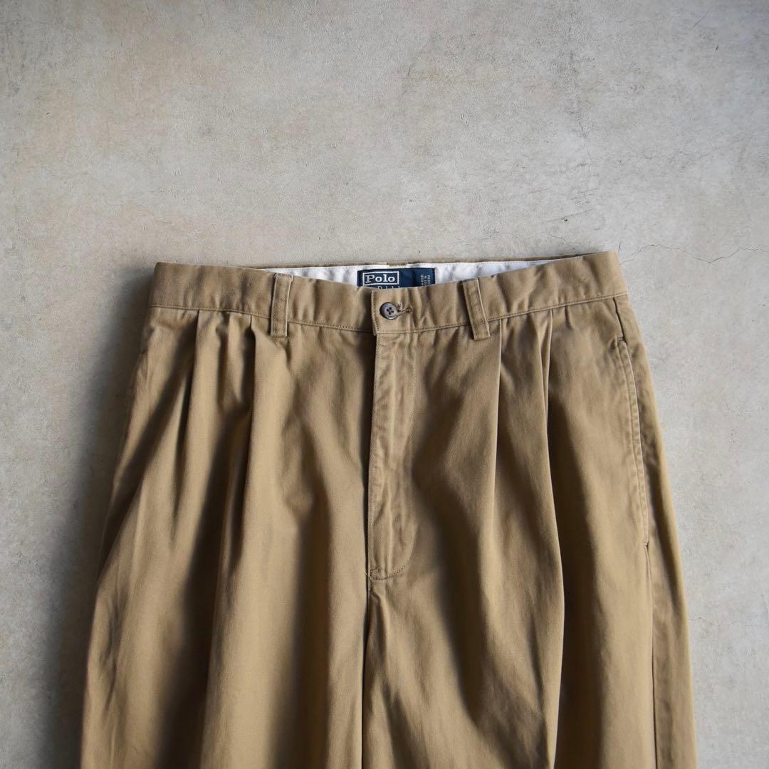 90s ラルフローレン ポロチノ ツータックチノ ブラウン USA W32L30