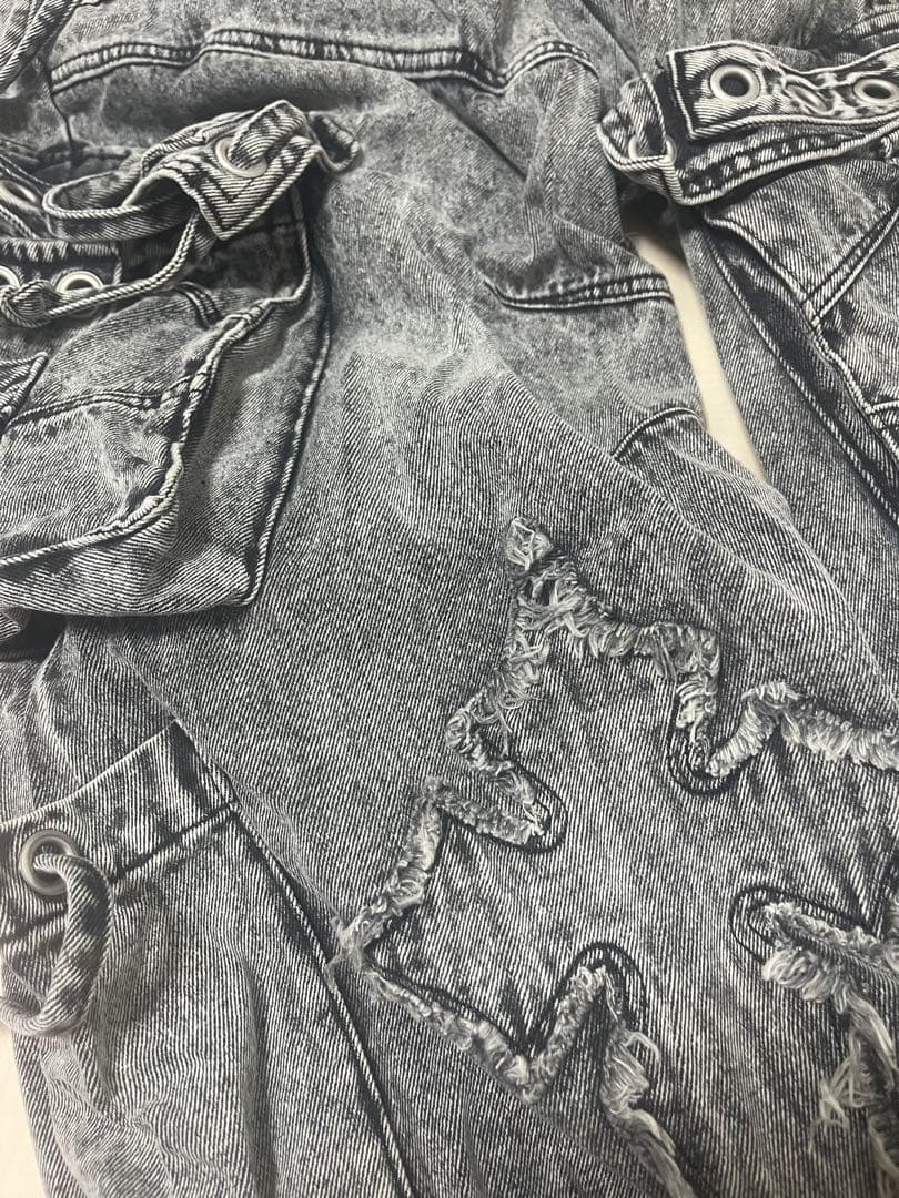 REFLEM レフレム クロスパッチ ワイドデニム カーゴパンツ グレー