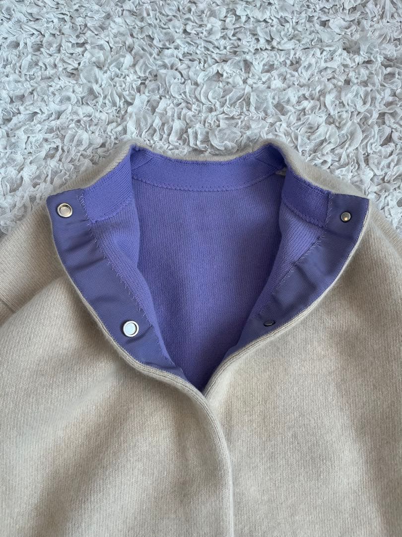 美品　ELENDEEK ラクーンミックスダブルカーディガン　アイボリーパープル