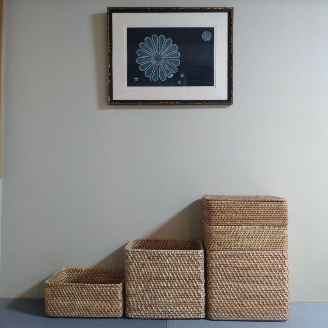 美品!!無印 重なるラタン長方形バスケット特大2個・ 中1個・小2個・蓋1セット