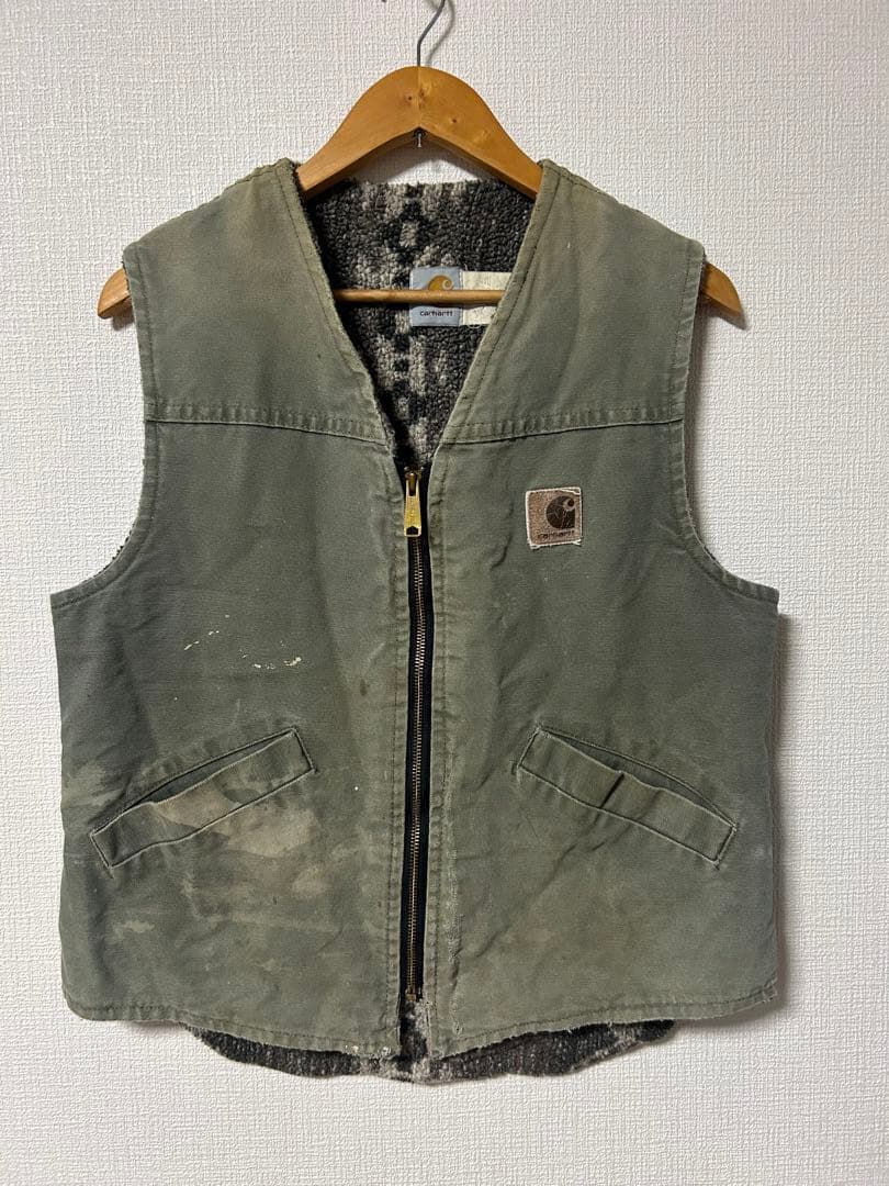 【星タグ】Carhartt ボアベスト 80s フェード ダメージ有