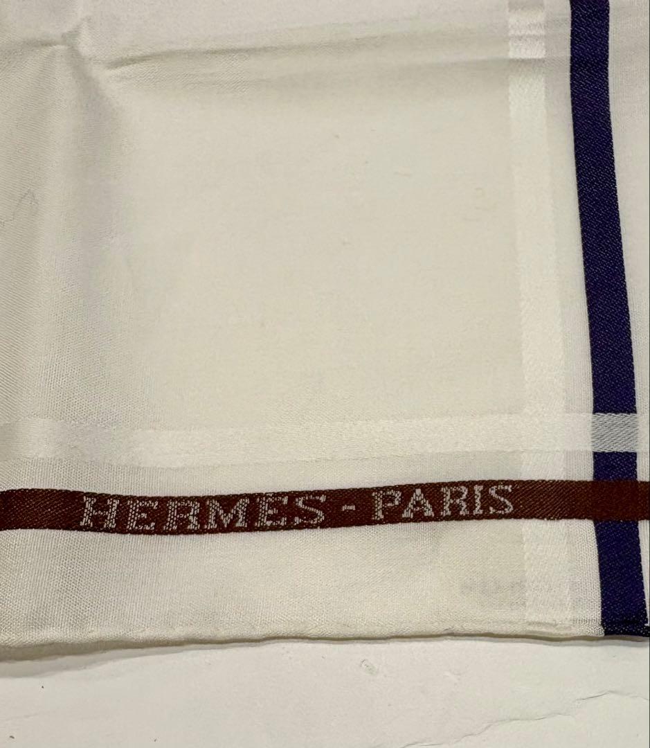 新品未使用☆エルメス　ハンカチ　ロゴ　ボーダー　スカーフ　コットンスカーフ美品