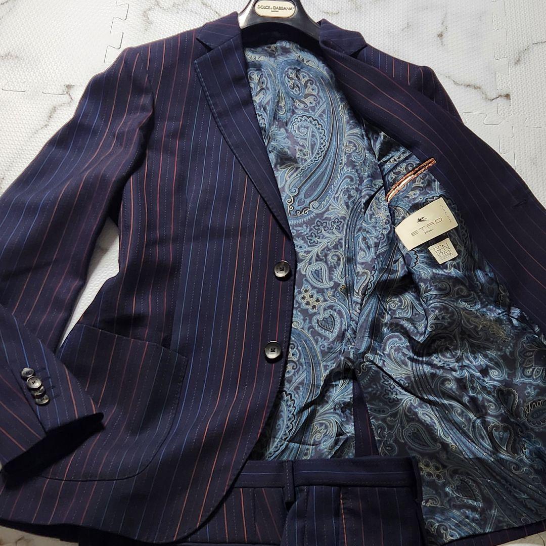 極美品✨L相当 エトロ スーツ ペイズリー総柄 ストライプ マルチカラー