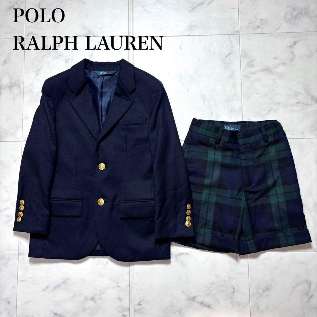 ラルフローレン キッズフォーマル 120/110 紺ブレ チェックパンツ スーツ