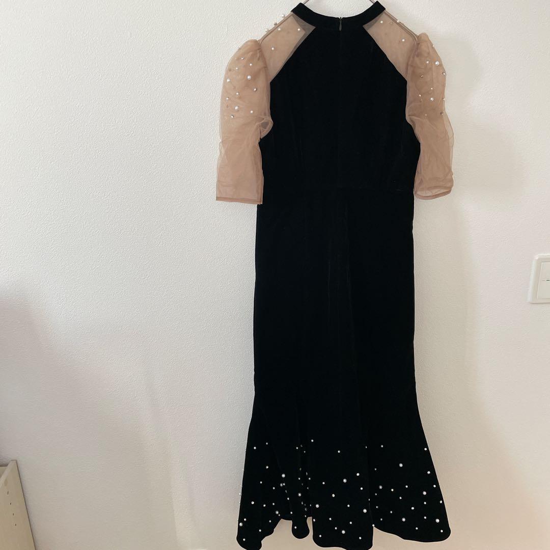 Leja シアースリーブパールビジューベロアマーメイドドレスワンピース 結婚式