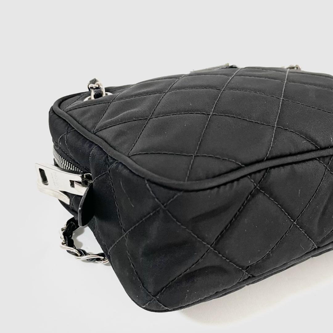 【良品】PRADA プラダ 2way チェーン ハンドバッグ キルティング 黒