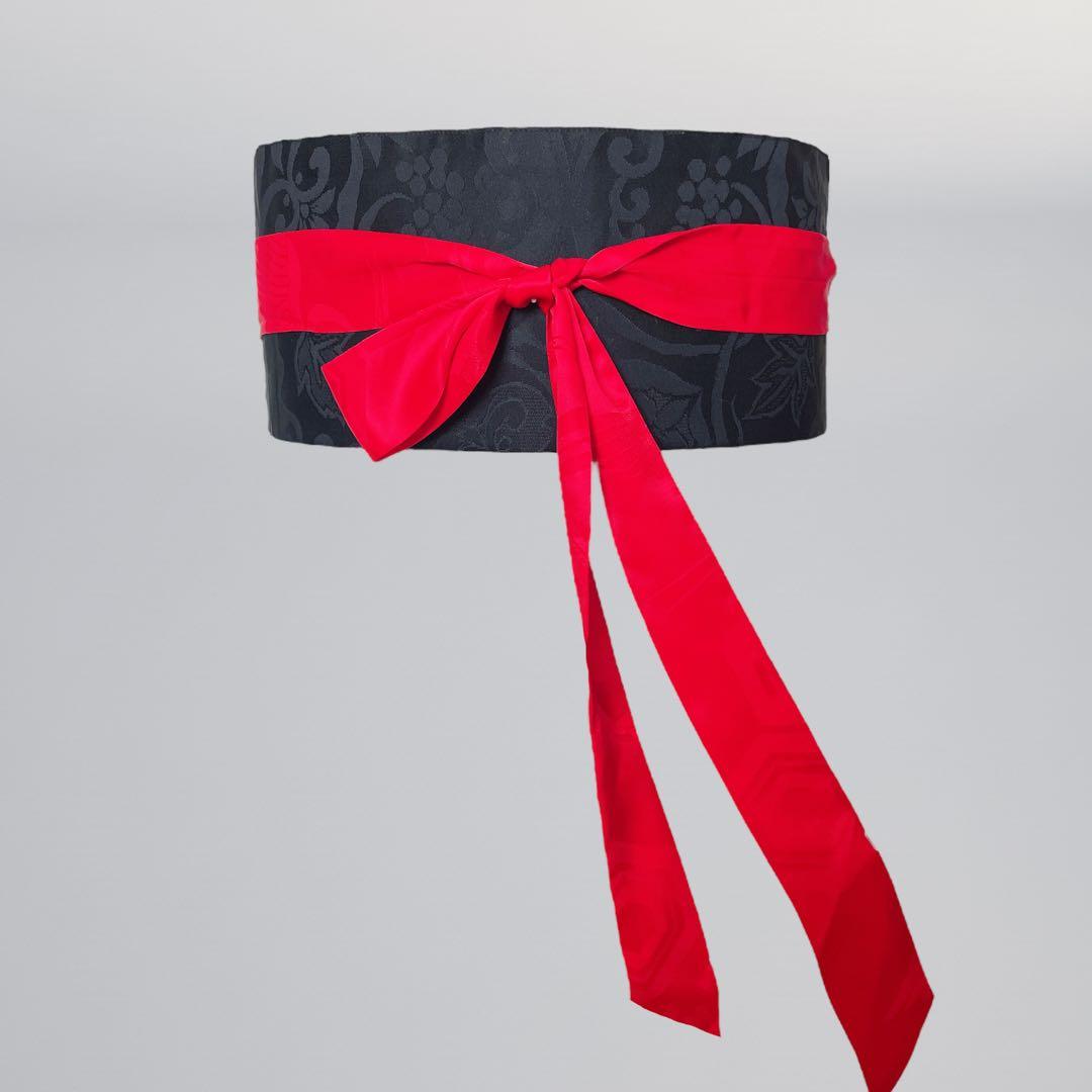 黒赤 サッシュベルト W65〜95cm 帯ベルト 着物リメイクJ80114