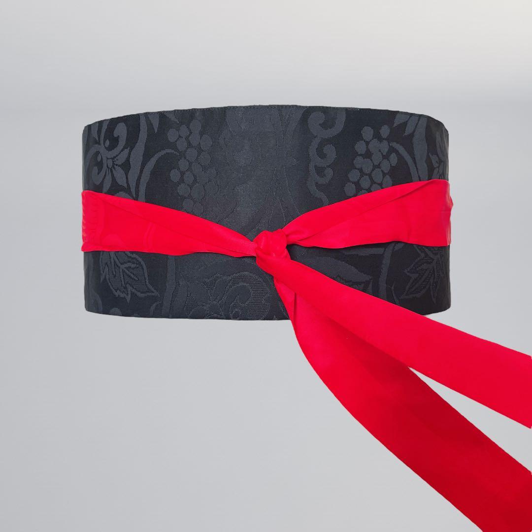 黒赤 サッシュベルト W65〜95cm 帯ベルト 着物リメイクJ80114