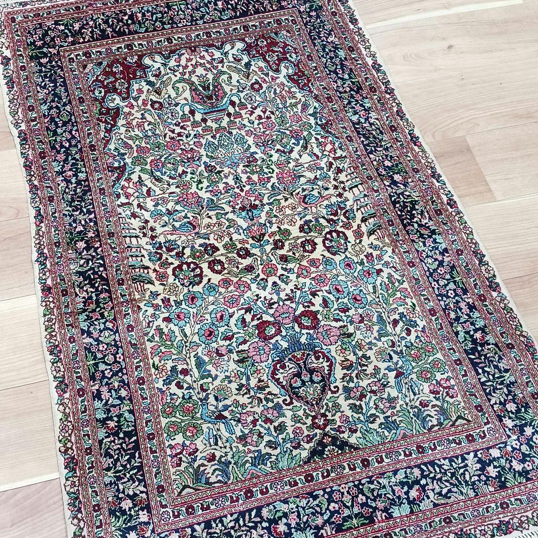 専用 Y3048 中国シルク絨毯 シルク100% 手織り300段 117×74㎝