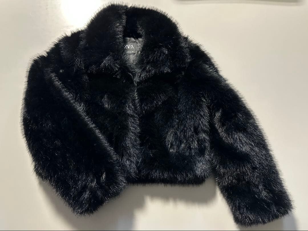 ZARA フェイクファーショートコート XS ブラック　ファーコート　ムートン