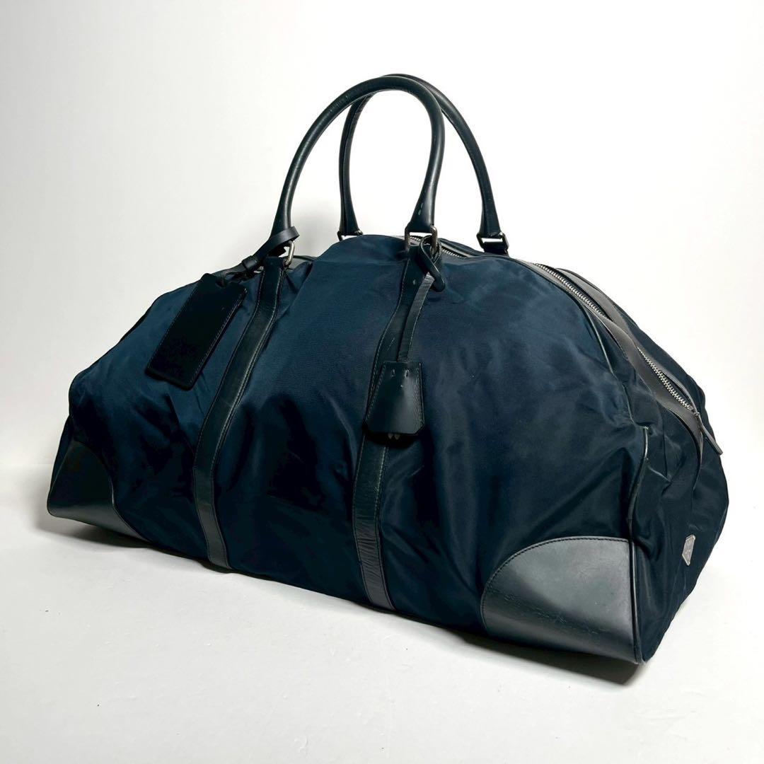 プラダ　ボストンバッグ　南京錠　鍵付き　テスートナイロン × レザー ネイビー