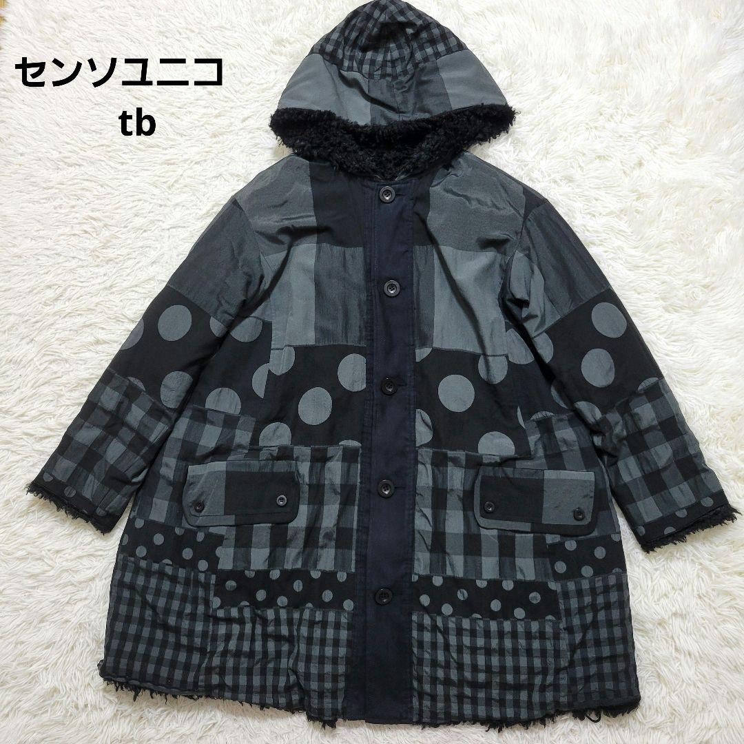 リバーシブル✨センソユニコ　tb　パッチワークデザイン　ハーフコート　フード