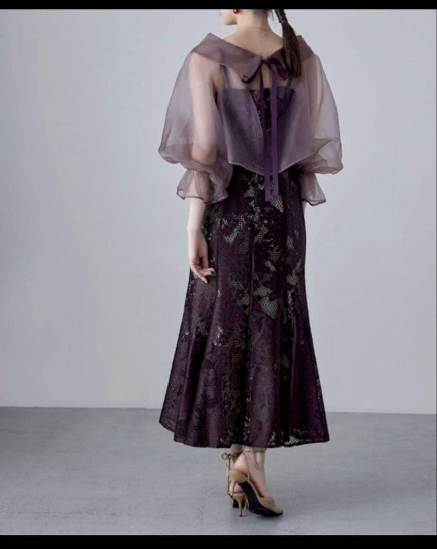 etoll シアーブラウス&マーメイドキャミワンピ パーティードレス　M