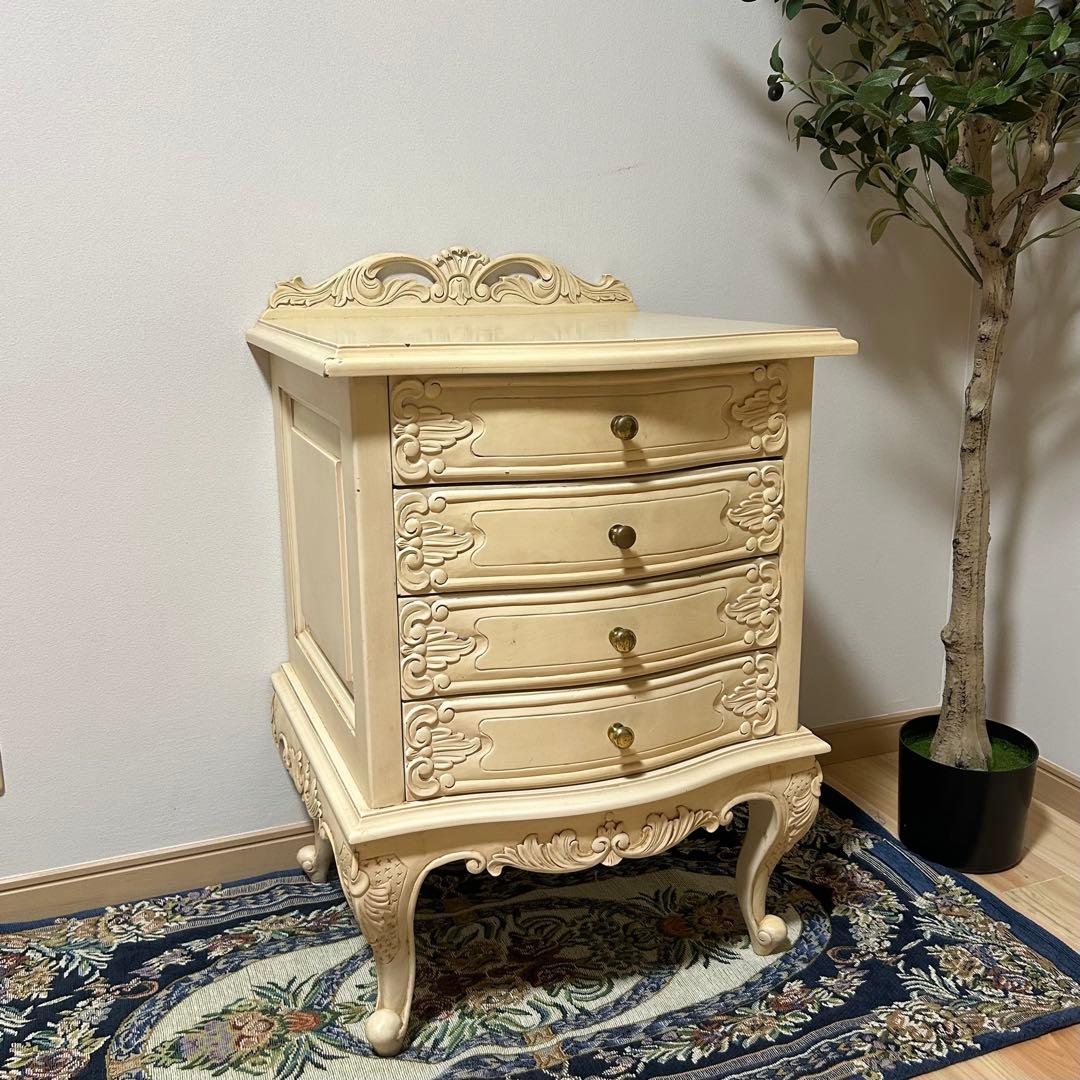 アイボリー 天然木 クラシックチェスト 4段　猫脚