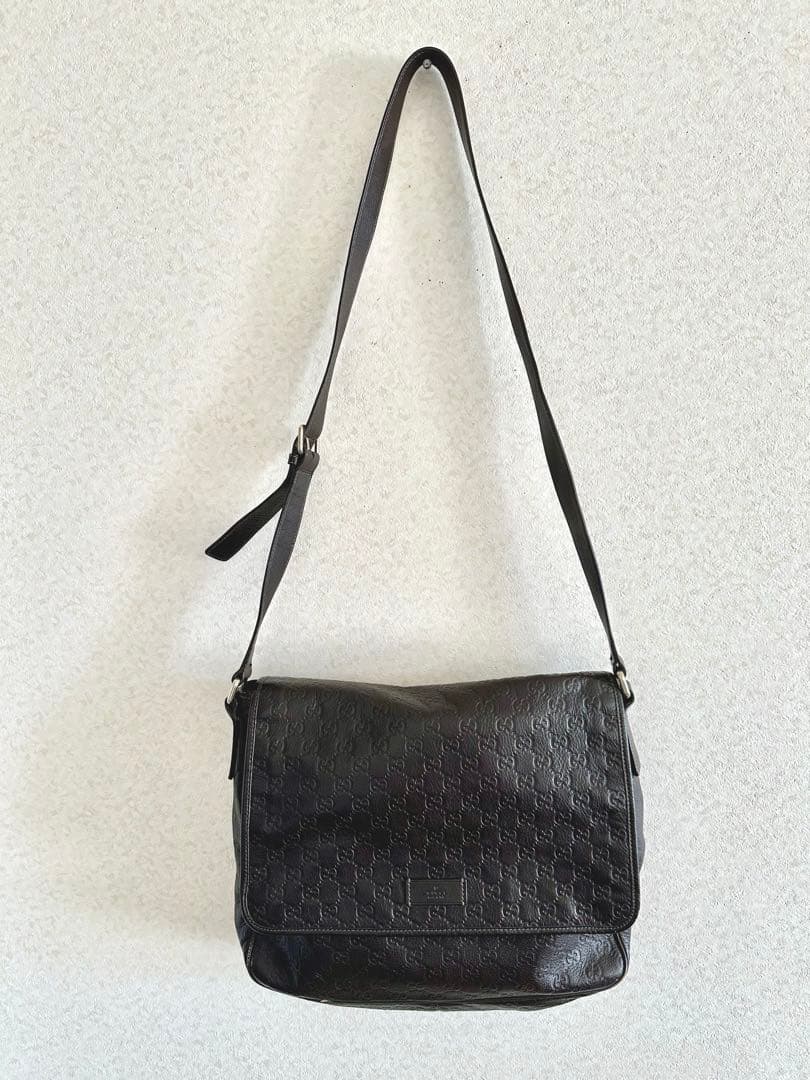 グッチシマ　メンズ　斜めかけバッグ　ダークブラウン