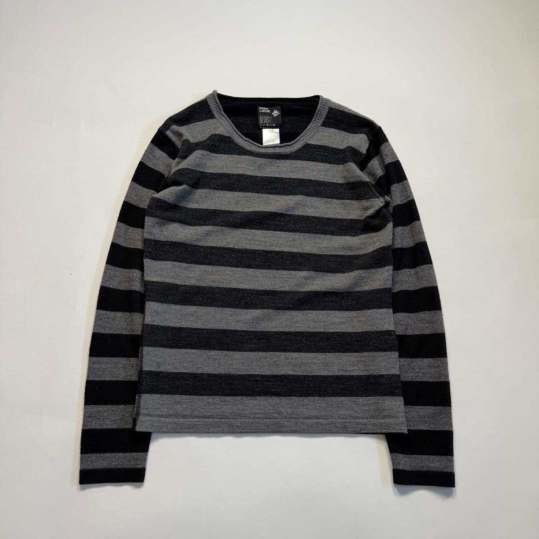 トップス 2000s PPFM border crew neck knit sweater