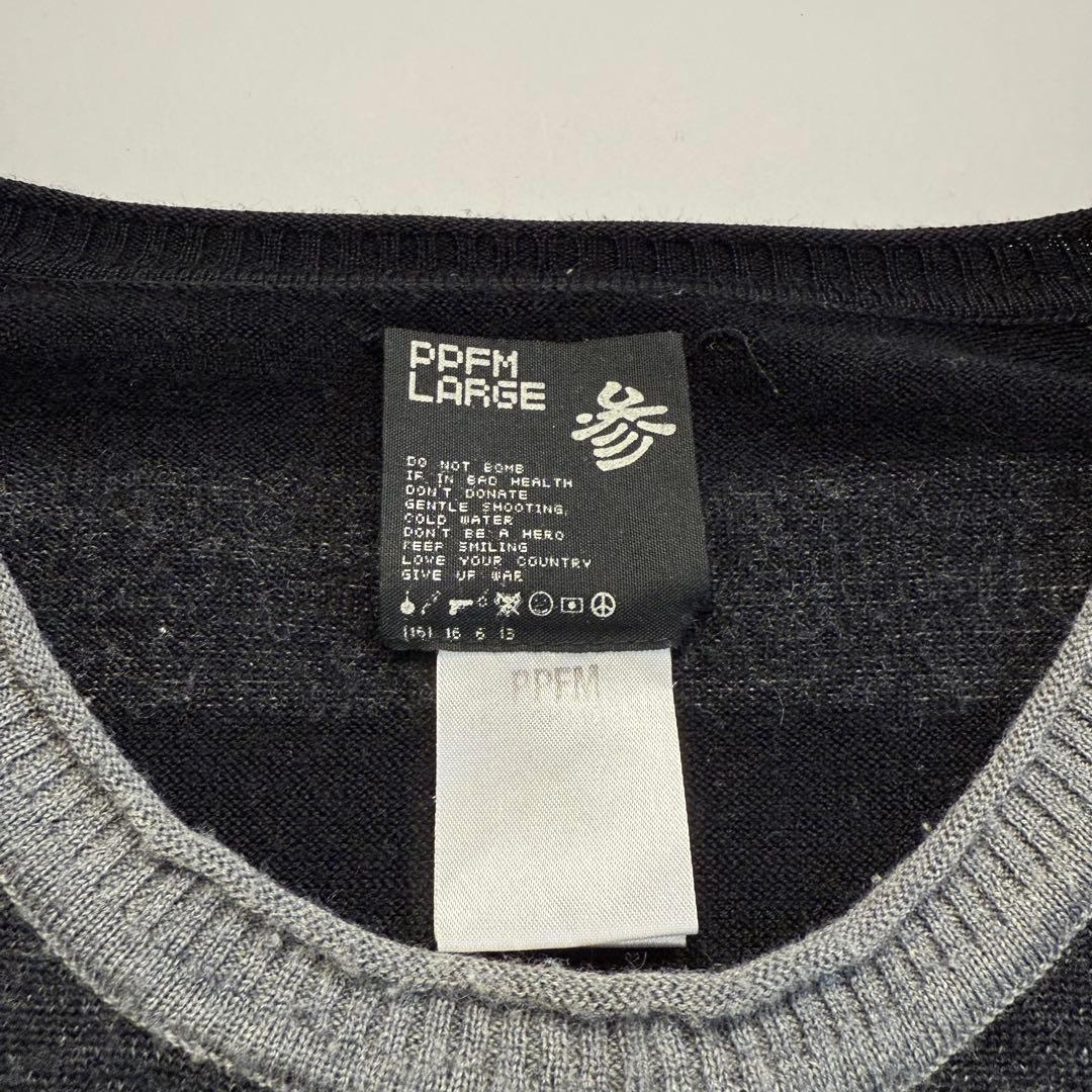 トップス 2000s PPFM border crew neck knit sweater