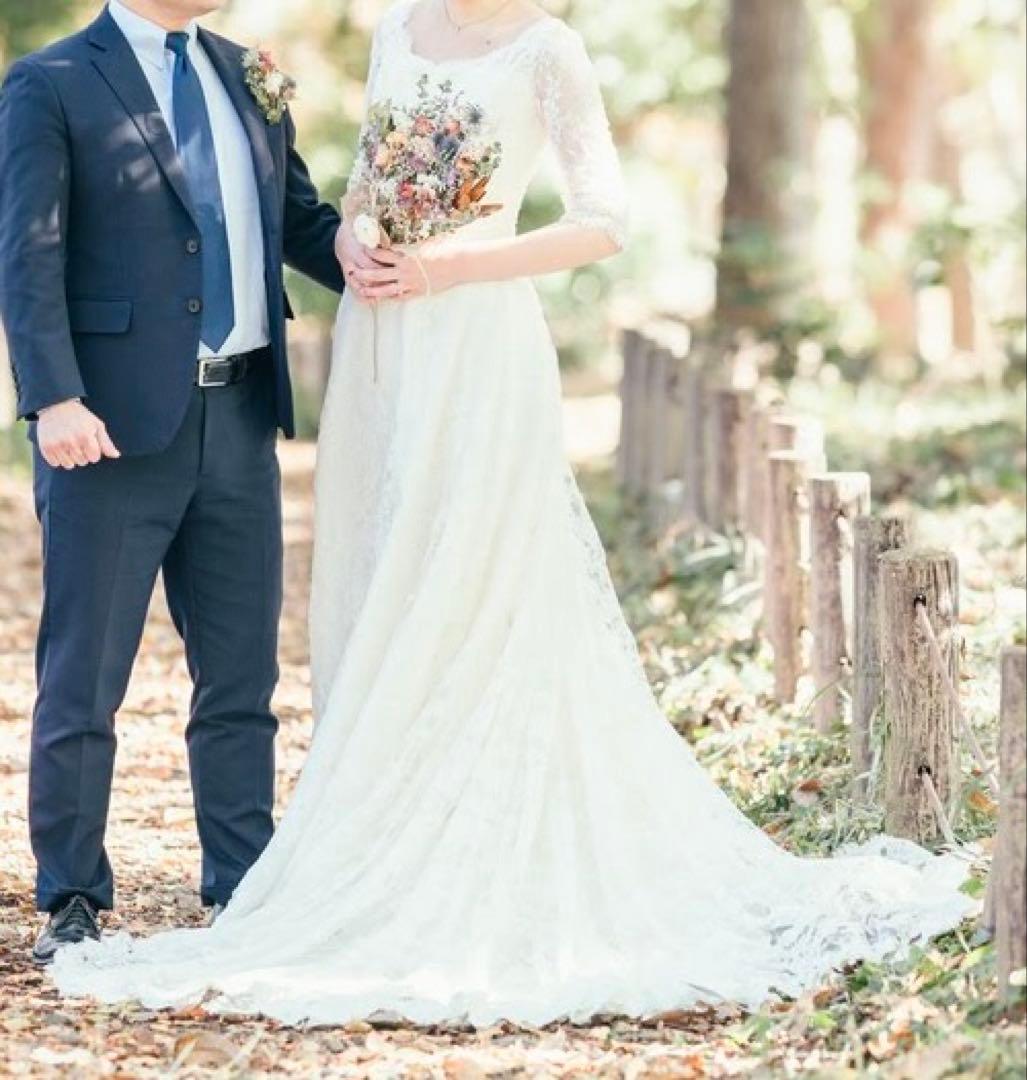 【最終値下げ】Aライン袖付きレースウェディングドレス