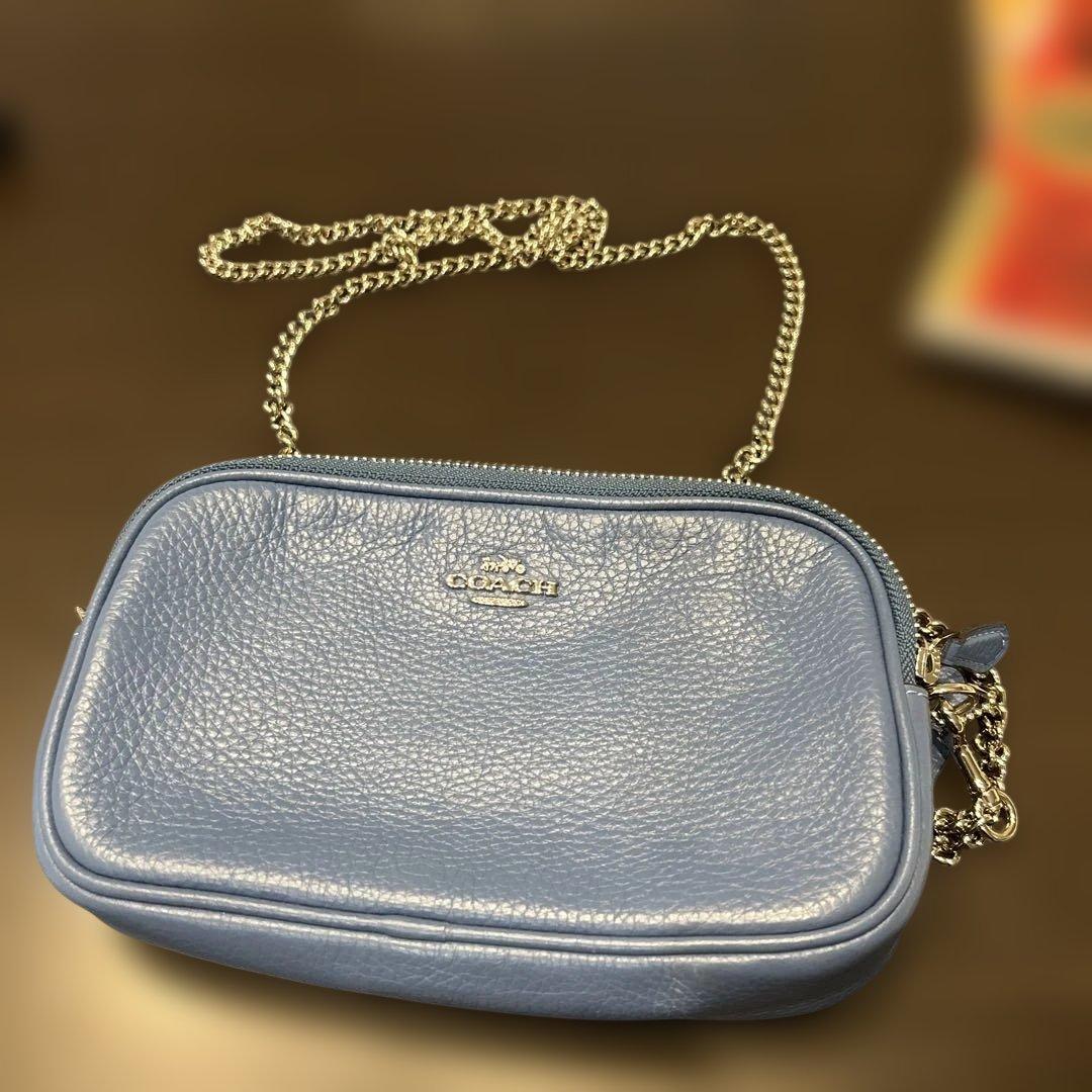 COACH ブルー レザー ショルダーバッグ