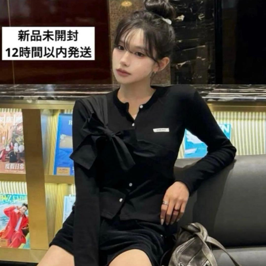 2/6まで値下げ 新品 crank リボンニットカーディガン 黒