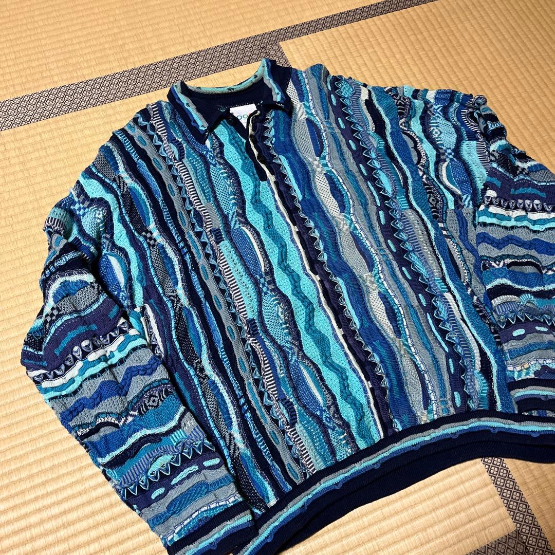 90s Coogi クージー ニットポロ L ブルーミックス