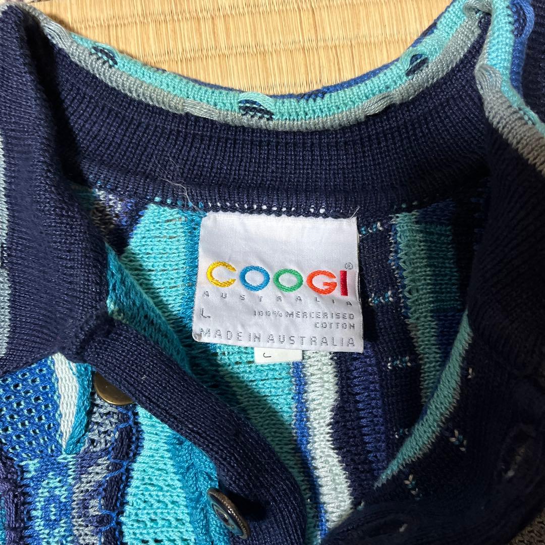 90s Coogi クージー ニットポロ L ブルーミックス