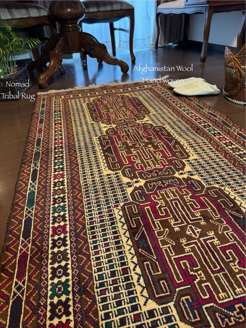 手織りダブルノット バルーチ族織トライバル絨毯　アフガンウール163×85cm