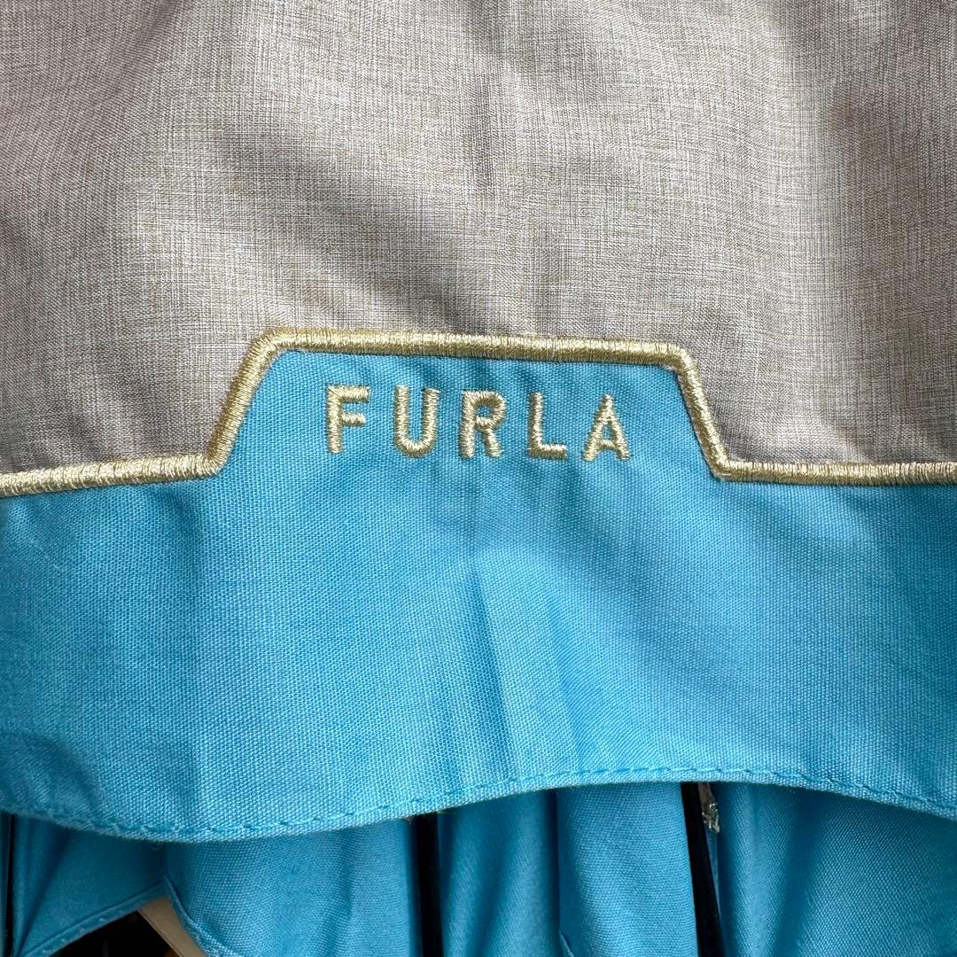 ★新品★フルラ　晴雨兼用　日傘　長傘　１級遮光　スライド式　ベージュ×ブルー