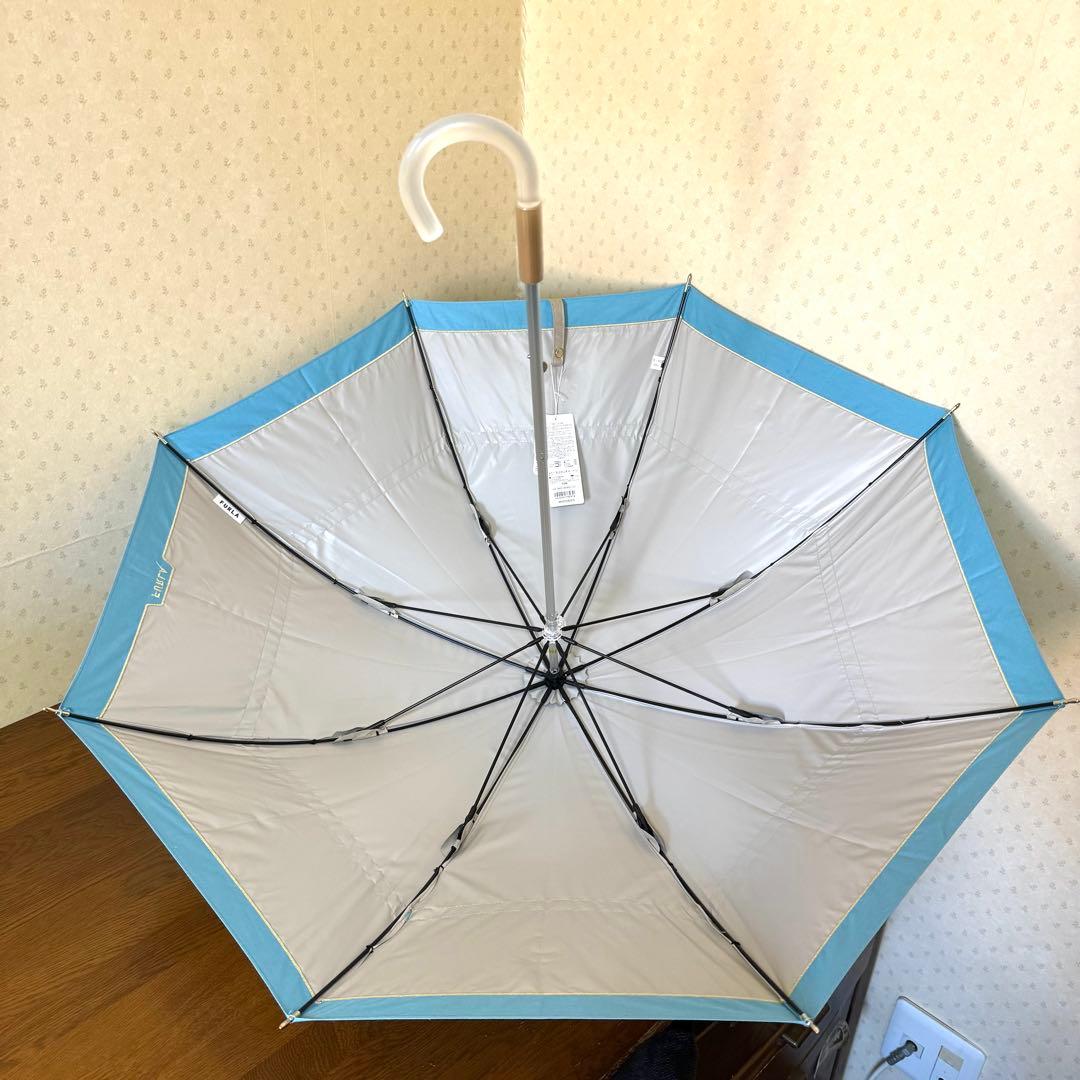 ★新品★フルラ　晴雨兼用　日傘　長傘　１級遮光　スライド式　ベージュ×ブルー