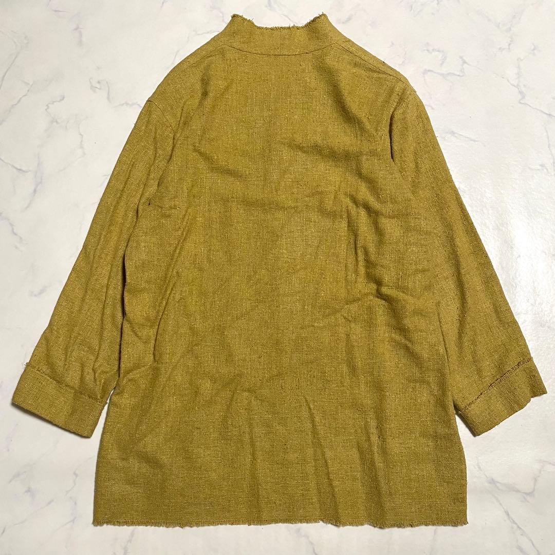 ヨーガンレール 絹 シルク ネップ カーディガン マスタードイエロー フリンジ